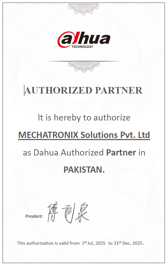 Dahua Technology Authorized Partner Official Certificate - Mechatronix